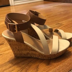 Cream and tan wedges